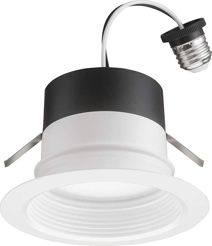 Juno E Series 4" LED Ceiling Light, Baffle Trim Recessed Lighting with 5-in-1 Switchable White Color, 700 Lumens, Wet Rated LED Downlight, Dimmable, White, 12-Pack