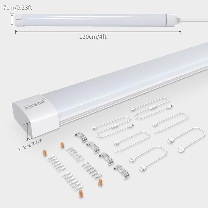 Airand Utility LED Shop Light Fixture 2PCS 4FT Linkable Plug in LED Tube Light for Kitchen Bathroom Garage Basement Office, Long LED Shoplight, Corded Electric with ON/Off Switch, IP66 Waterproofing