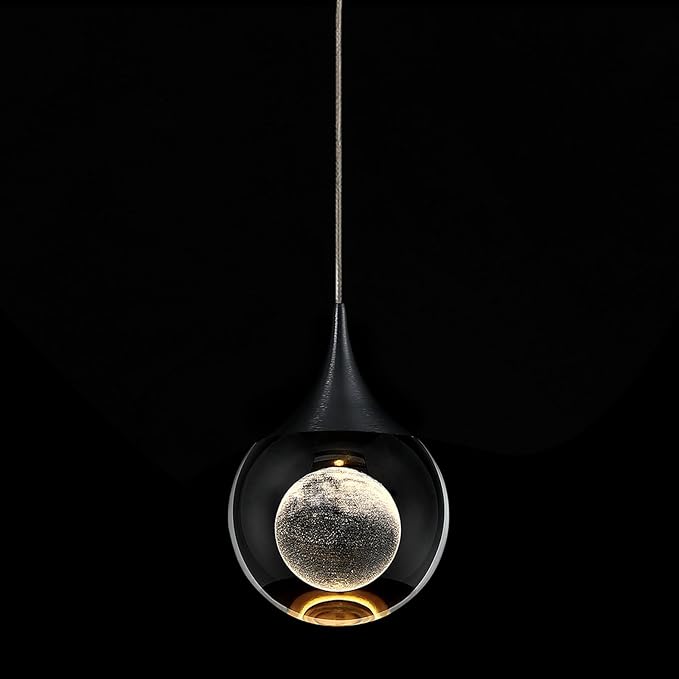 JoollySun Crystal LED Pendant Light: Black Modern Mini Light Fixtures Ceiling Hanging for Kitchen Island Bathroom