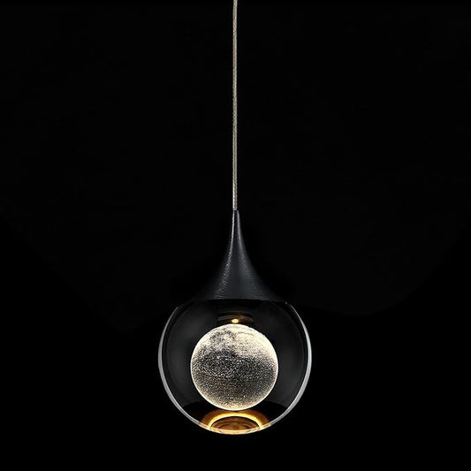 JoollySun Crystal LED Pendant Light: Black Modern Mini Light Fixtures Ceiling Hanging for Kitchen Island Bathroom