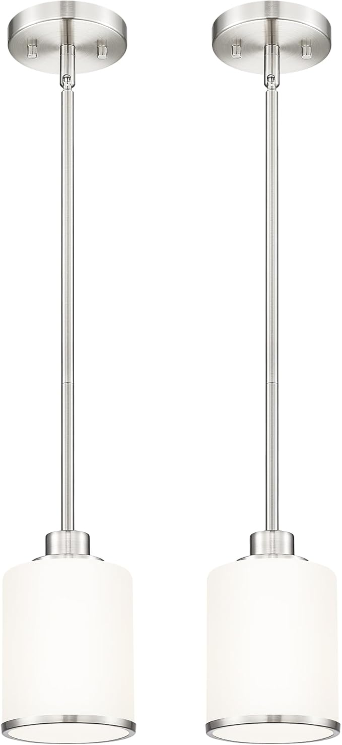Beionxii Brushed Nickel Pendant Lights Kitchen Island 2 Pack, Hanging Lights Fixtures with Milk Glass, Kitchen Pendant Lighting Over Island, Hanging Lights for Sink Dining Room Entryway, BX-PL02BN-2