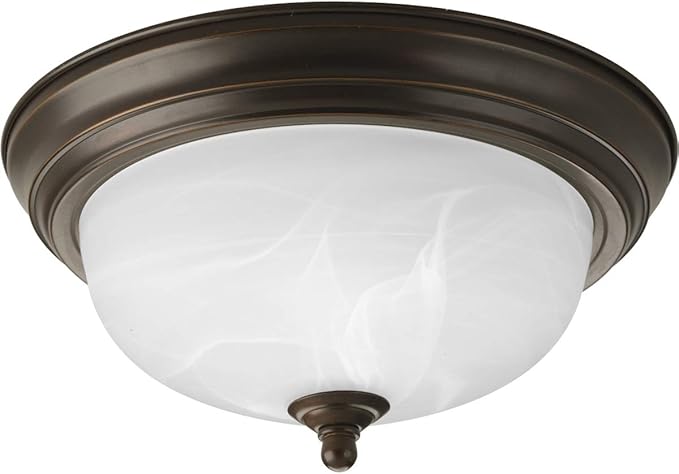 Progress Lighting 1-Light Ceiling Light, Flush Mount Ceiling Light Fixture for Interior Kitchen Lights, Hallway, Bedroom, Living Room, 11-3/8-Inch by 5-1/2-Inch, Antique Bronze, Alabaster Glass Shade