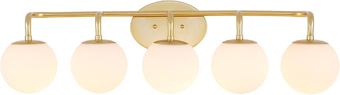 JONATHAN Y 33" Gold Painting Modern Globe Wall Sconce Vanity Light for Bathroom, White Frosted Glass Shade, Midcentury Parisian Bistro Wall Lamp, LED Bulb Included (JYL3559A)