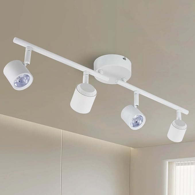 Arcfox 30W 4 Light LED Track Lighting Fixtures Ceiling Spotlight 3000K Warm White Dimmable Flexibly Rotatable Light Head ETL, 24°, CRI90 for Kitchen Accent Task Lighting White (4 Head)