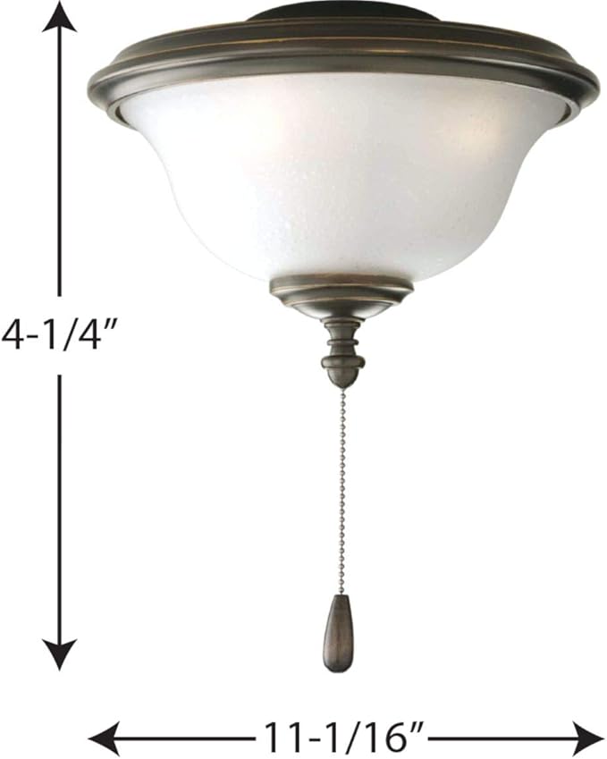 Progress Lighting 2-Light Ceiling Fan Light Kit for AirPro Collection Ceiling Fans, New Traditional and Rustic Style, Damp Rated for Indoor and Outdoor Use Includes 2 LED Light Bulbs, Antique Bronze