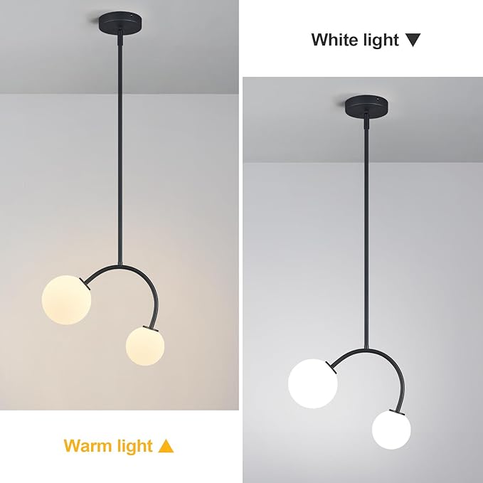 Modern Pendant Light Fixtures, 4.72" Milk Glass Pendant Lights Kitchen Island, Matte Black Kitchen Island Chandeliers for Dining Room, 2 Round Globe-2 Pack,G9 Bace(Bulb Not Included)