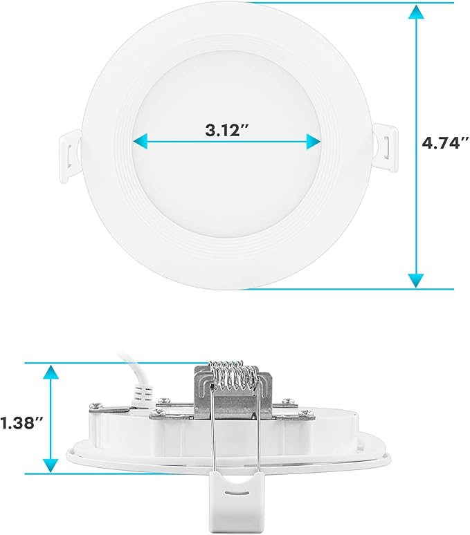 LUXRITE 4 Inch Ultra Thin LED Recessed Lighting, 10.5W, 5 Color Selectable 2700K | 3000K | 3500K | 4000K | 5000K, CRI 90, 750 Lumens, Dimmable LED Wafer Lights, Wet Rated, Baffle Trim (4 Pack)