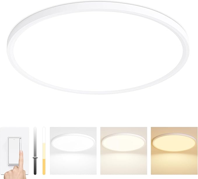 20 Inch LED Flush Mount Ceiling Light Fixture,Dimmable Ultra Thin Round Ceiling Light,40W 4000 Lumens,3 Color Temperatures 3000K 4000K 6000K,White,for Kitchen Dining Room Bedroom Office