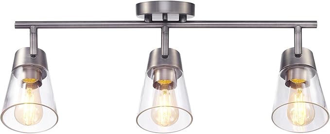 GLOBE Electric 64000045 24" 3-Light Track Lighting, Pewter, Clear Glass Shades, Ceiling Light, Pivot Shade, 3 Bulb, Kitchen Lights, E26 Socket