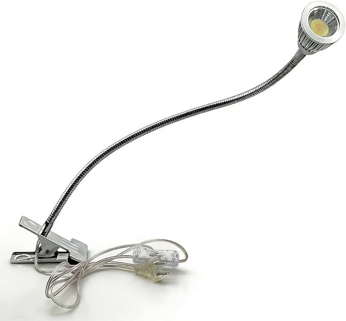 QUANS 5W 3 Colors LED COB Clip on Light Silver 19.68 INCH 50 CM Tube Desk Flexible Table Bed Lamp Work Home Design Lighting 110V 220V 85V - 265V AC with US Plug Switch on Off 500LM (Silver)