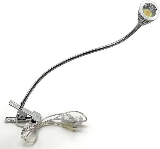 QUANS 5W 3 Colors LED COB Clip on Light Silver 19.68 INCH 50 CM Tube Desk Flexible Table Bed Lamp Work Home Design Lighting 110V 220V 85V - 265V AC with US Plug Switch on Off 500LM (Silver)