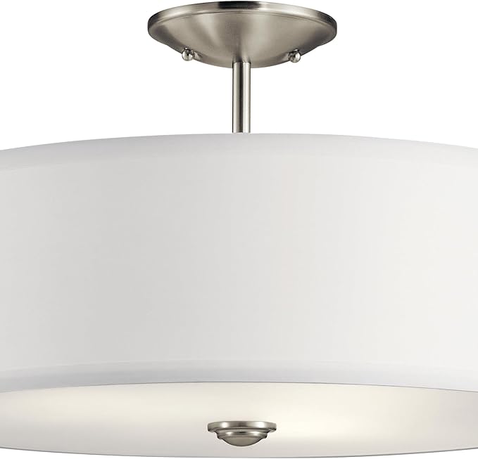Kichler Shailene 18" Semi Flush Mount Light in Brushed Nickel, 3-Light Round Ceiling Light with Satin Etched White Diffuser, (18" W x 11.25" H), 43692NI