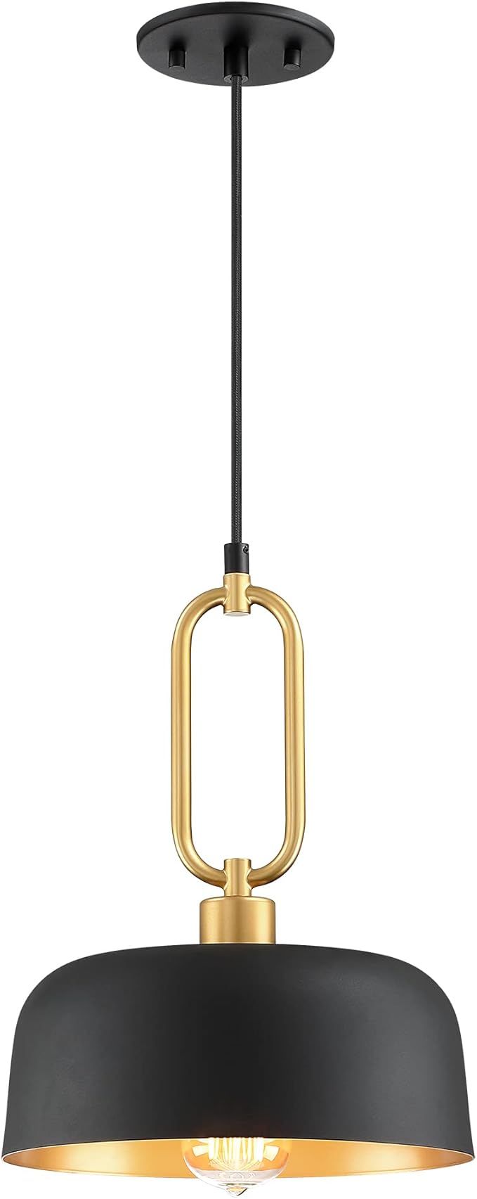 Industrial Pendant Lighting Fixture, Black and Gold Farmhouse Pendant Light, Adjustable Kitchen Lights Ceiling Hanging for Kitchen Island Hallway Dining Room 3 Pack