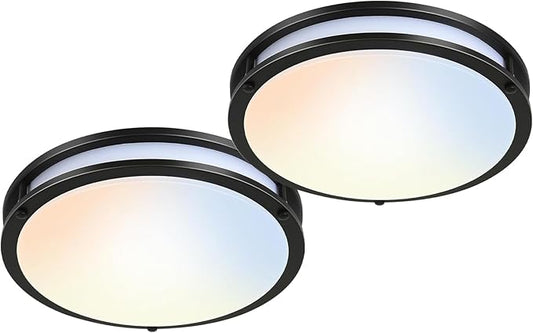 hykolity 16 inch Dimmable LED Flush Mount Ceiling Light Fixture, 36W, 2200LM, 2.7/3/3.5/4K/5K Adjustbale, 120°Light Angle, CRI90, Ceiling Lamp for Bedroom, Kitchen, Office, ETL Listed 2Pack