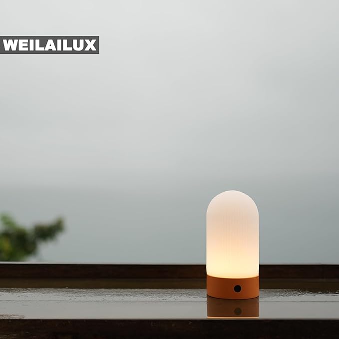 WEILAILUX Battery Operated Shower Lamp Waterproof, Small Portable Cordless Table Lamp Rechargeable, Touch Dimmable Mood Light for Home/Patio/Dining/Outdoor (Khaki)