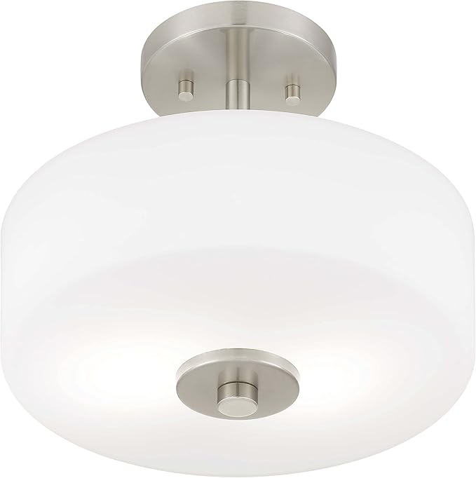 Tawson Abra 2-Light Semi Flush Mount Light with Etched Glass in Drump Shade Brushed Finish for Hallway, Entryway, Passway, Dining Room, Bedroom, Garage, Kitchen Island, Balcony