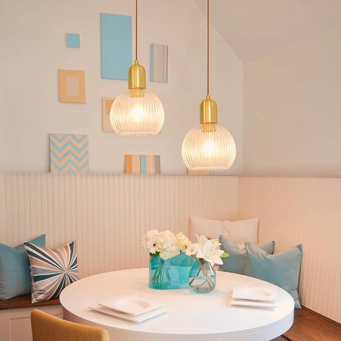 2 Pack Gold Pendant Lights For Kitchen, Modern Pendant Lights Kitchen Island Bathroom Pendant With 7.8" Clear Glass Shade- Dual Mount Ceiling & Hanging Fixtures, Adjustable Cord 11.8-59'' For Decor
