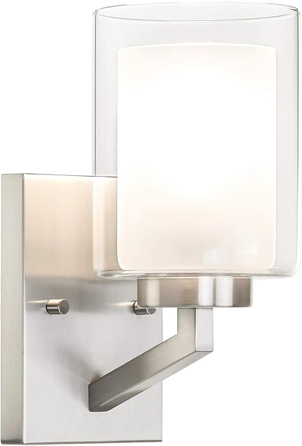 XiNBEi Lighting Brushed Nickel Wall Sconce, Bathroom Sconces Wall Lighting Modern 1 Light Indoor Dual Glass Wall Sconce Light for Vanity & Hallway XB-W1294-1-BN