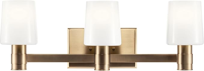 Kichler Adani 3-Light Vanity Light Fixture, Modern Bathroom Vanity Lighting with Opal Glass in Champagne Bronze for Bathroom or Powder Room Wall Mount (8.25" x 24"), 55176CPZ