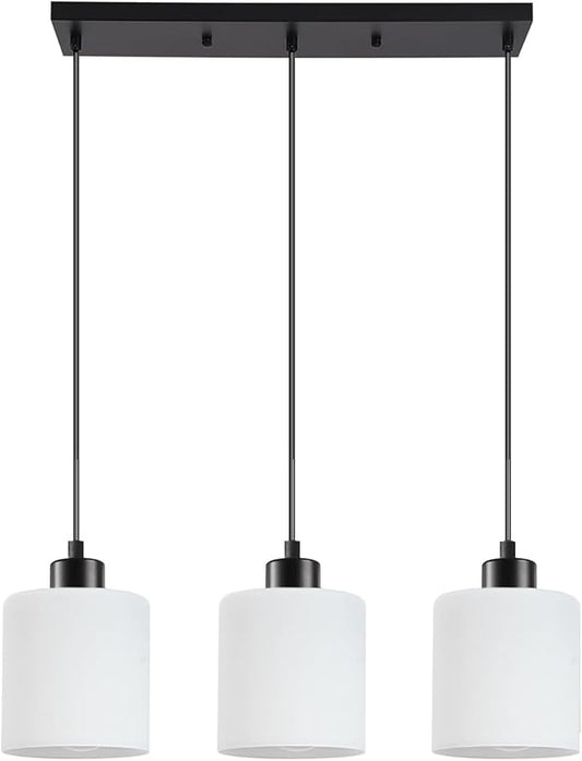 3-Light Pendant Light Fixtures with Milky White Glass, Black Hanging Light Fixture for Ceiling, Adjustable Kitchen Island Light for Dinning Room, Bedroom,Hallway, E26 Base, Bulbs Not Included