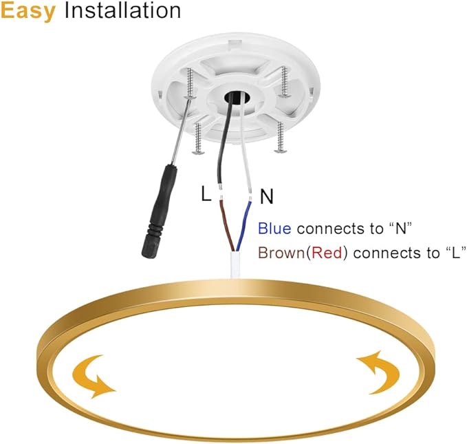 12Inch LED Ceiling Light Fixture Flush Mount, 24W(240W Equivalent), 3200LM, 3000K Warm White, IP40, Flat Modern Round Ceiling Light for Bedrooms, Living Rooms, Bathrooms, Stairwells, etc.(Gold)