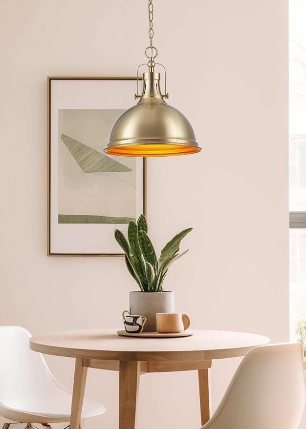 Kira Home Belle 14" Modern Industrial Gold Pendant Light with Dome Shade, Retro Metal Gold Hanging Light, Cool Brass Finish