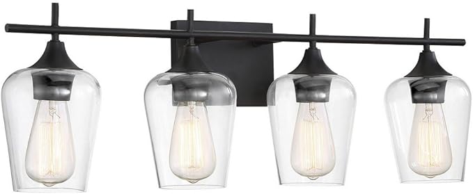 Savoy Essentials 8-4030-4-13 Octave Bohemian Clear Glass Bathroom Vanity Wall Light, 4-Light 240 Total Watts, 10" H x 29" W, English Bronze