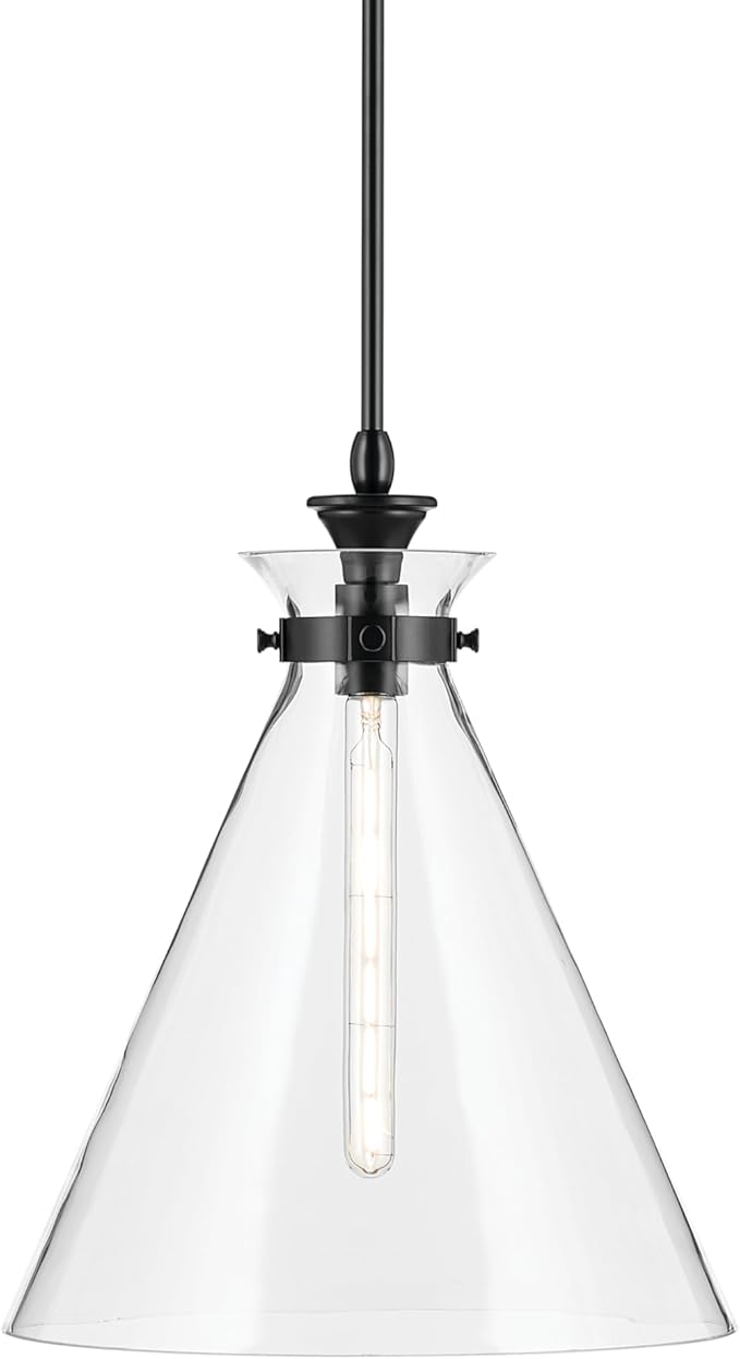 Kichler Laria 1-Light Pendant, Updated Traditional Light, Sloped Ceiling Compatible, for Kitchen with Clear Glass in Black (19.75" x 16"), 52775BKCLR