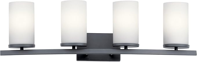 Kichler Crosby 4-Light Bathroom Vanity Light Fixture with Satin Etched Cased Opal Glass in Black, Modern Wall Mount Light for Bathroom Over Mirror (31" x 8.75" x 6.75"), 45498BK
