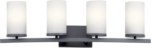 Kichler Crosby 4-Light Bathroom Vanity Light Fixture with Satin Etched Cased Opal Glass in Black, Modern Wall Mount Light for Bathroom Over Mirror (31" x 8.75" x 6.75"), 45498BK