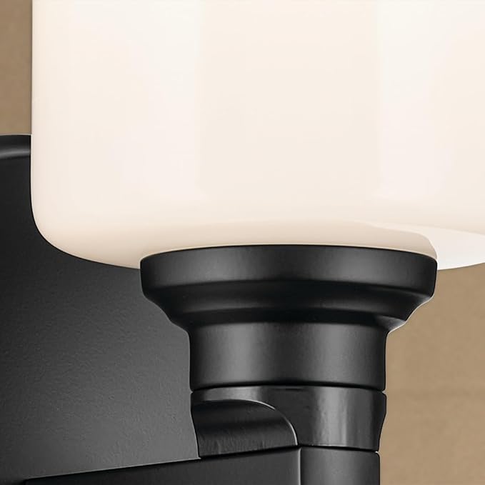 Kichler Gioe 5" 1-Light Wall Sconce Bathroom Light Fixture with Opal Glass in Black, Damp Rated for Powder Room, Kitchen, Hallway, Bedroom (5" x 9.5" x 5"), 55224BK