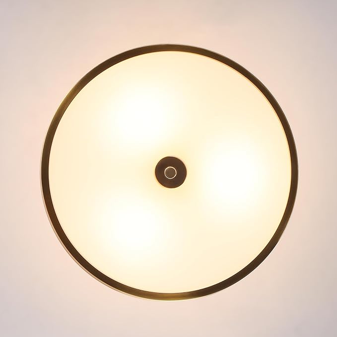 BUXVRCS Semi Flush Mount Ceiling Light Fixture, 3-Light Drum Lighting Fixtures, Hallway Light Fixture Ceiling Mount with Fabric Shade, Close to Ceiling Light for Bedroom Bathroom (Gold)