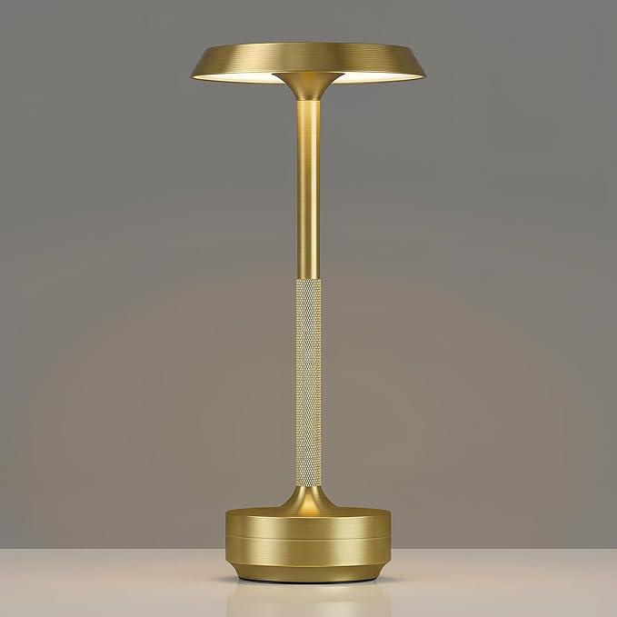 Mevnxi Cordless Table Lamp, Portable LED Desk Lamp, 5000mAh Battery Operated, 3 Color Stepless Dimming Up, for Restaurant/Bedroom/Bars/Outdoor Party/Camping/Coffee Shop Atmosphere Night Light(Gold)
