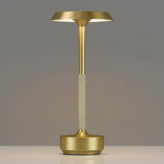 Mevnxi Cordless Table Lamp, Portable LED Desk Lamp, 5000mAh Battery Operated, 3 Color Stepless Dimming Up, for Restaurant/Bedroom/Bars/Outdoor Party/Camping/Coffee Shop Atmosphere Night Light(Gold)