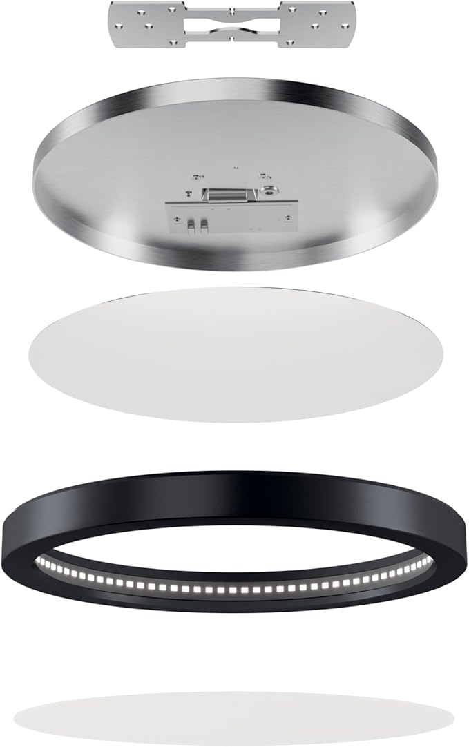 Kichler Ara 9.25" Modern Minimal Round LED Flush Mount in Black, for Damp Indoor Locations, Main Light Source, Integrated LED, Edge-Lit Technology, 1100 Lumens, Dimmable to 10%, 53009BK30