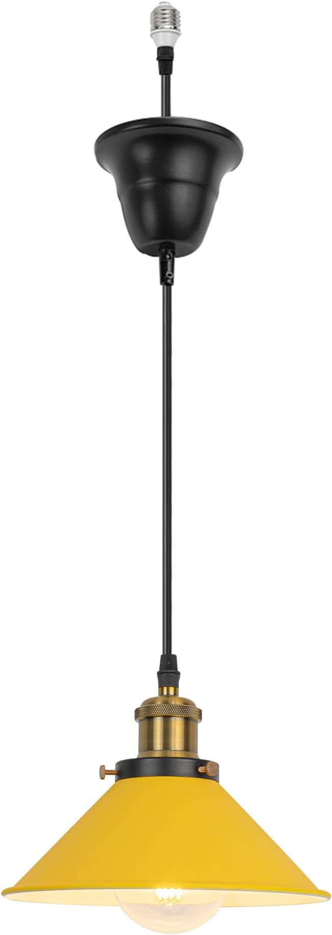 1 Pcs Ceiling Lights Conversion Pendant E26 Base Connections Adjusted Wire Length Cone Metal Yellow Lampshade Industrial Style Conversion Kit for E26 Ceiling Lamp Fixtures
