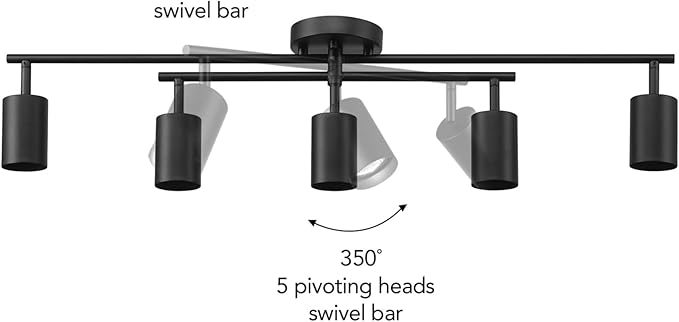 Globe Electric 5-Light Track Lighting, Matte Black, Center Swivel Bar, Adjustable Shades, Dimmable, 64000052