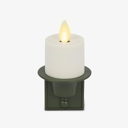 Luminara Flameless Candle Nightlight w/Dusk to Dawn Light Dark Auto Sensor, Loden Green Wall Plug Indoor Night LED Light w/Real-Flame Effect Technology, Bathroom Bedroom Hallway, No Remote Needed