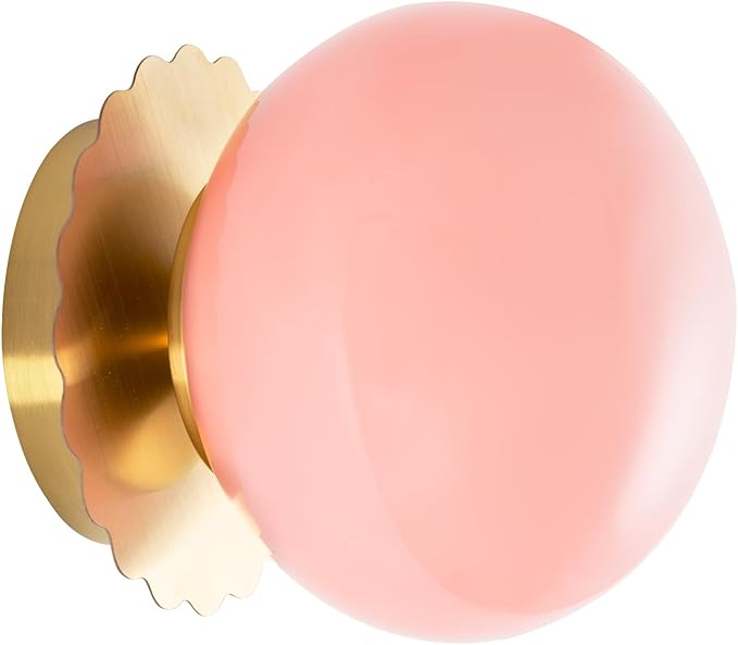 Modern Globe Glass Wall Sconces- Minimalist Home Shop Decor Wall Light 7" Glass Shade Hardwired- 1 Light Mid Century Wall Lamps Indoor Bedroom Bathroom Hallway Vanity Sconce Light (Gold-Pink)