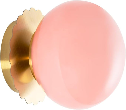 Modern Globe Glass Wall Sconces- Minimalist Home Shop Decor Wall Light 7" Glass Shade Hardwired- 1 Light Mid Century Wall Lamps Indoor Bedroom Bathroom Hallway Vanity Sconce Light (Gold-Pink)