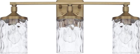 HomePlace Lighting 128831AD-451 Colton Mid-Century Clear Water Glass Bathroom Vanity Wall Light, 3-Light 300 Total Watts, 10" H x 24" W, Aged Brass