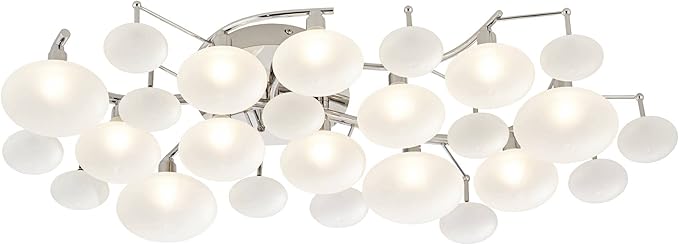 Possini Euro Design Lilypad Modern Ceiling Light Semi Flush-Mount Fixture 30" Wide Chrome 12-Light Frosted Opal Etched Glass for Bedroom Kitchen Living Room Hallway Dining Bathroom