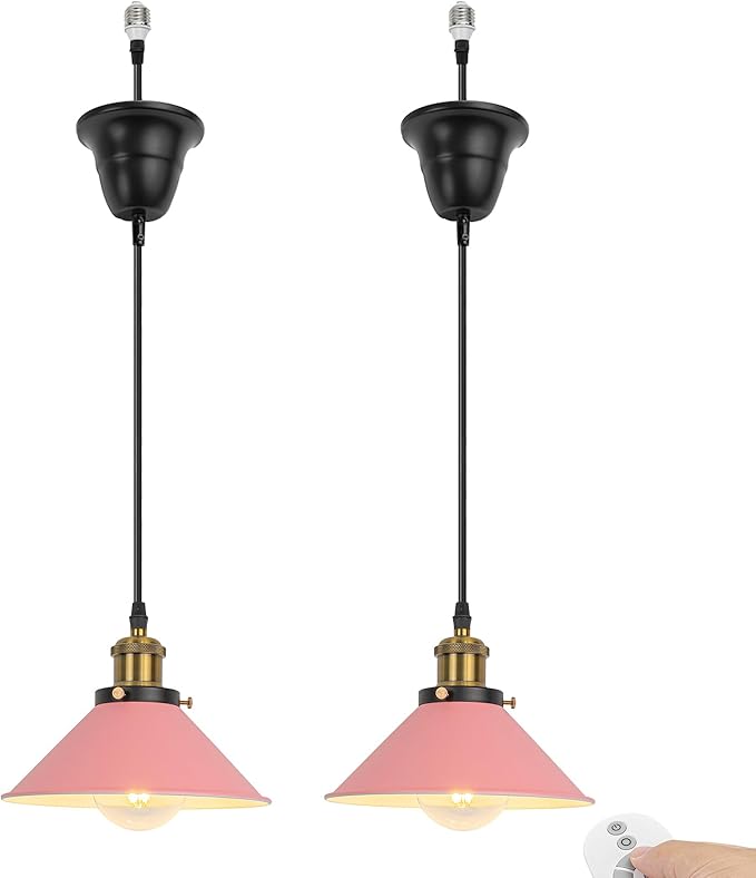 2 Pcs Ceiling Light Conversion Dimmable Pendant E26 Base Connections Metal Pink Cone Shade Industrial Style Adjusted 3.2ft Wire Conversion Kit for E26 Spot Light
