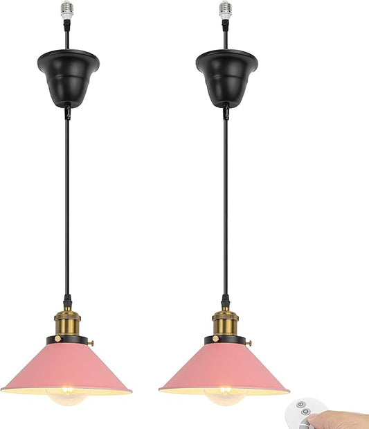 2 Pcs Ceiling Light Conversion Dimmable Pendant E26 Base Connections Metal Pink Cone Shade Industrial Style Adjusted 3.2ft Wire Conversion Kit for E26 Spot Light