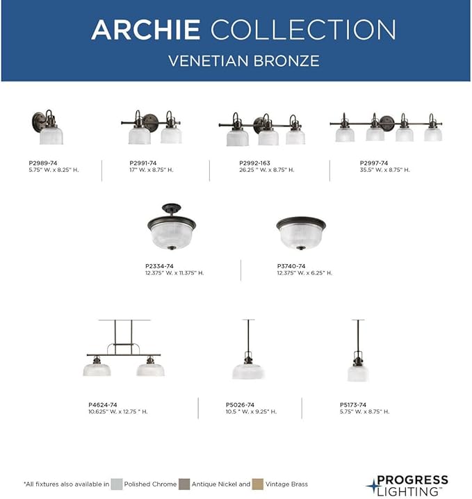 Progress Lighting Archie Collection 4-Light Clear Double Prismatic Glass Coastal Bath Vanity Light Venetian Bronze
