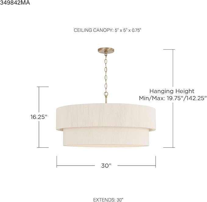 Capital Lighting 349842MA Delaney Modern Hand-Wrapped Rope Drum Pendant Ceiling Light Fixture, 4-Light 240 Total Watts, 16" H x 30" W, Matte Brass
