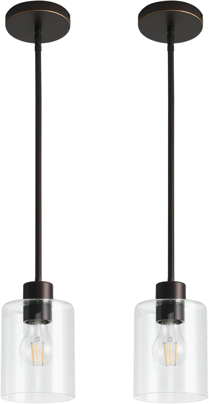 Brown and Gold Pendant Lights Kitchen Island - Clear Glass Pendant Light Fixture Multiple Stems Rods 3 Units 12 Inch 3 Units 4 Inch (2 Pack Brown and Gold Downrod)