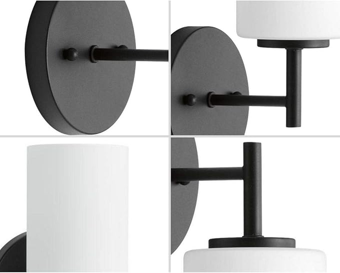 Progress Lighting Replay Collection 1 Light Bathroom Vanity Light, Modern Bath Lighting Fixture with Etched White Glass Shades for Over The Mirror, Reversible Mounting, Textured Black