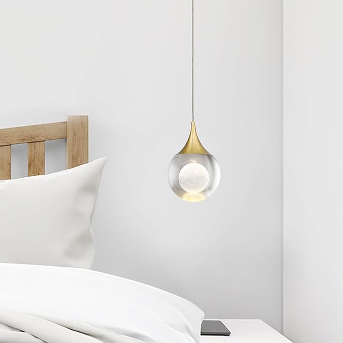 JoollySun Modern Crystal Pendant Light: Mini Gold Hanging Light Fixture for Kitchen Island Bathroom