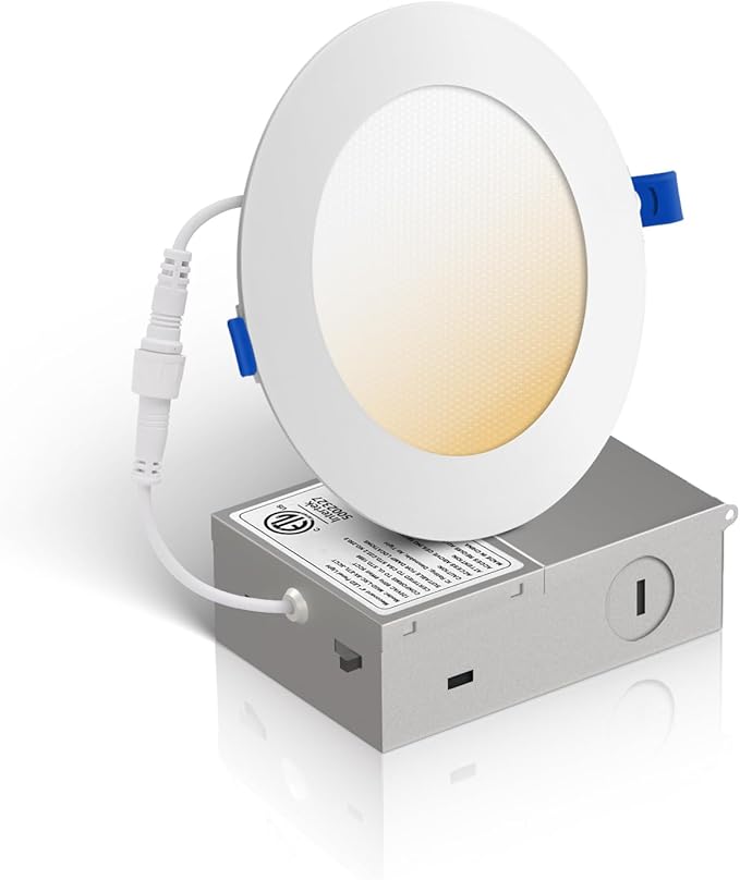 Recessed Lighting 4 Inch 1Pack, 3CCT 3000/4000/5000K Anti-Glare LED Can Lights, 9W 750LM High Brightness Dimmable Recessed Lights, Easy-to-Install Wafer Light with Junction Box, ETL & FCC & IC